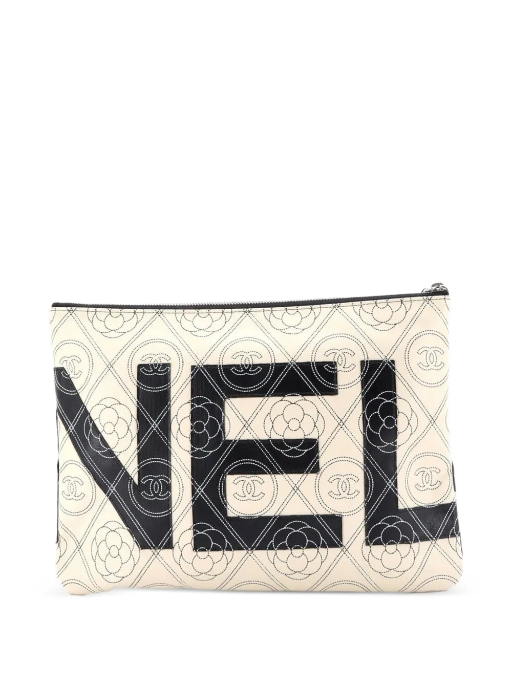 CHANEL Pre-Owned Camellia Logo Wristlet Printed Coated Canvas Medium clutch bag - Toni neutri