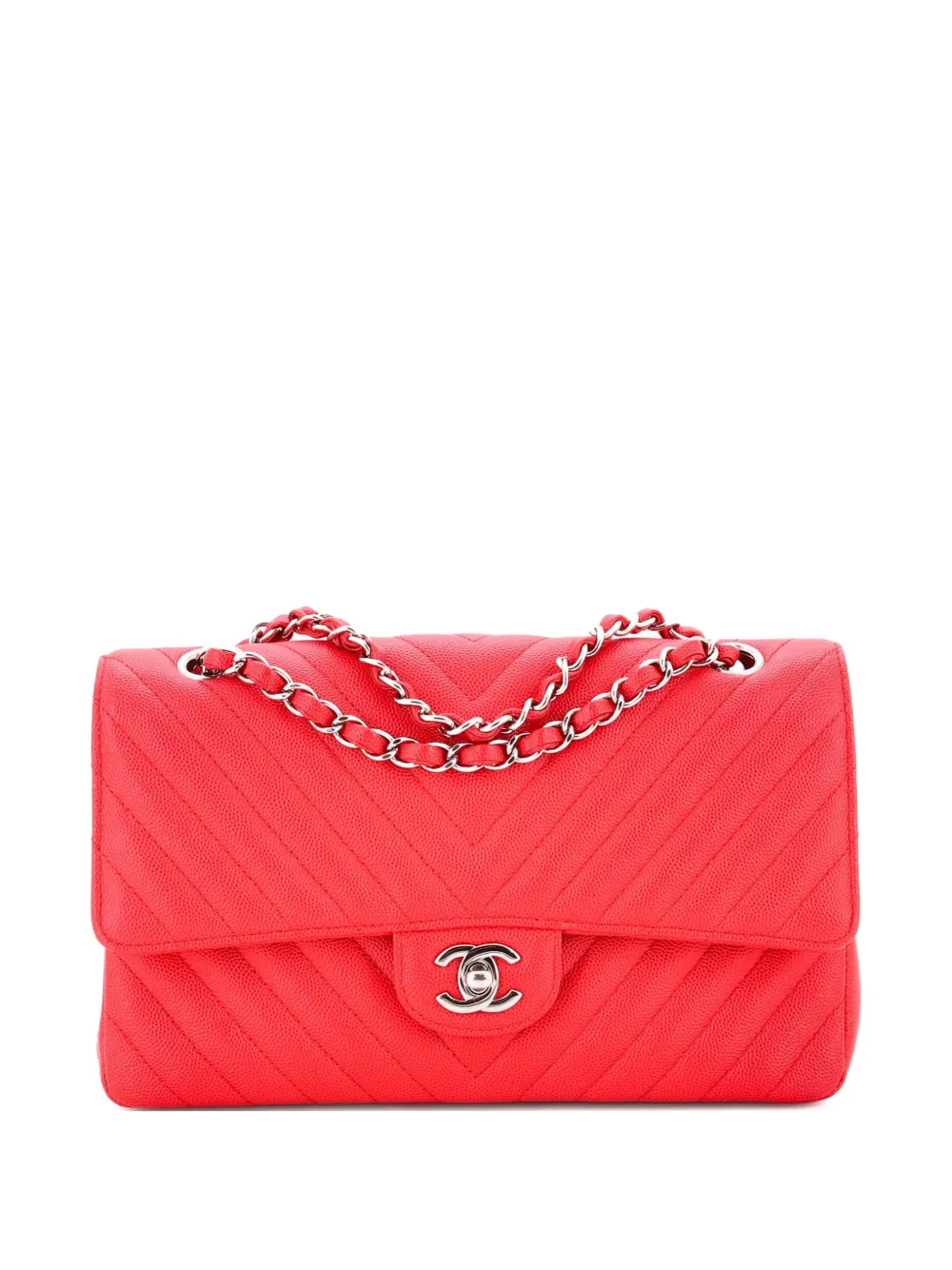 CHANEL Pre-Owned Classic Double Flap Bag Chevron Caviar Medium shoulder bag - Rosso