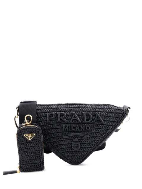 Prada Pre-Owned Triangle Logo Zip Crochet Raffia Small crossbody bag