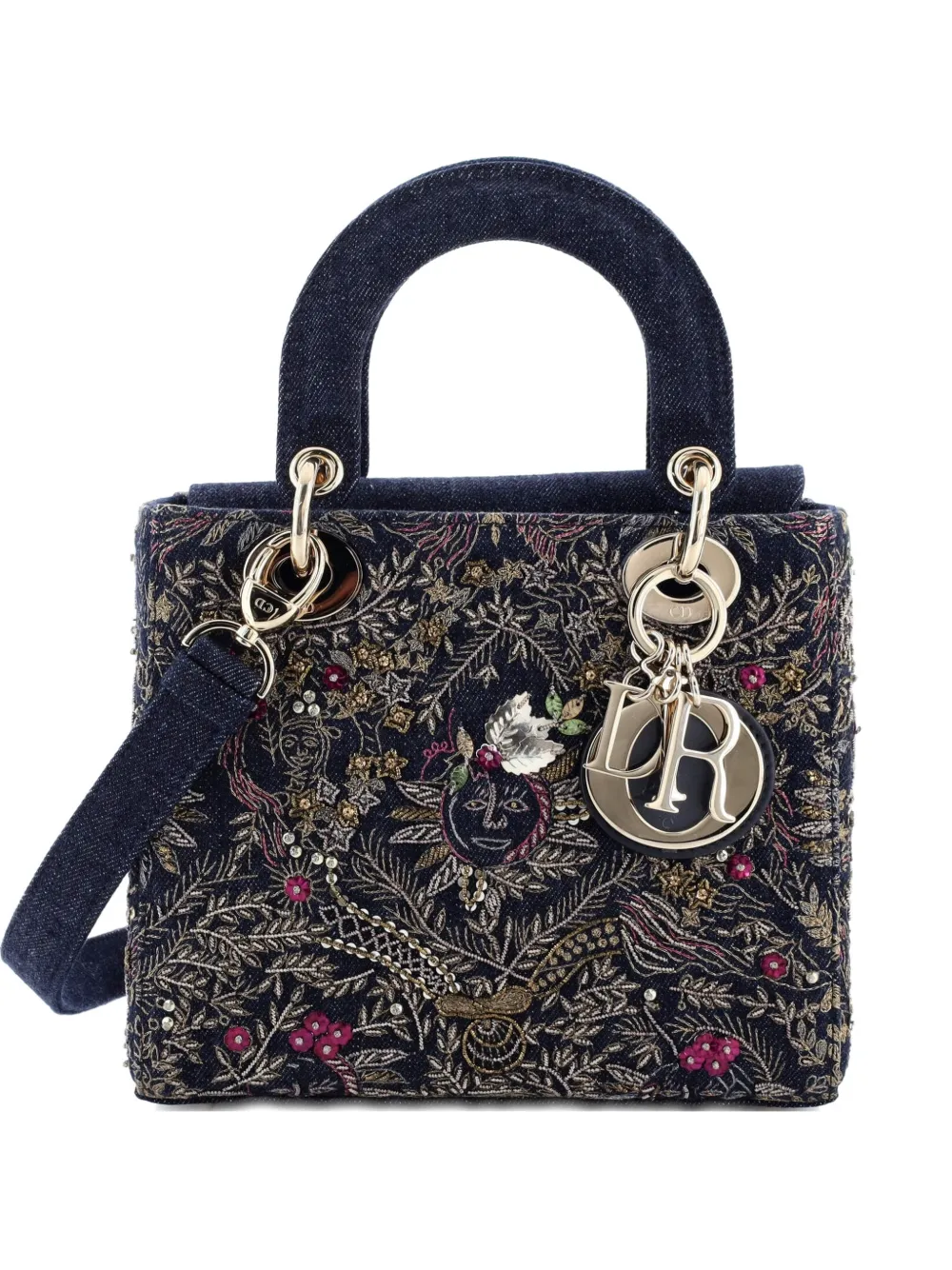 Christian Dior Pre-Owned Lady Dior Bag Embroidered Denim Small shoulder bag - Blue