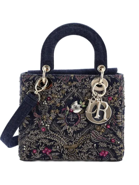 Christian Dior Pre-Owned Lady Dior Bag Embroidered Denim Small shoulder bag