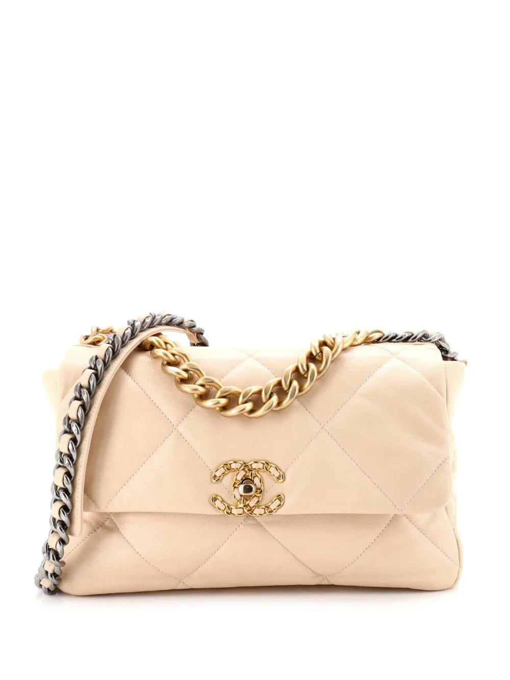 CHANEL Pre-Owned 19 Flap Bag Quilted Leather Large crossbody bag - Toni neutri