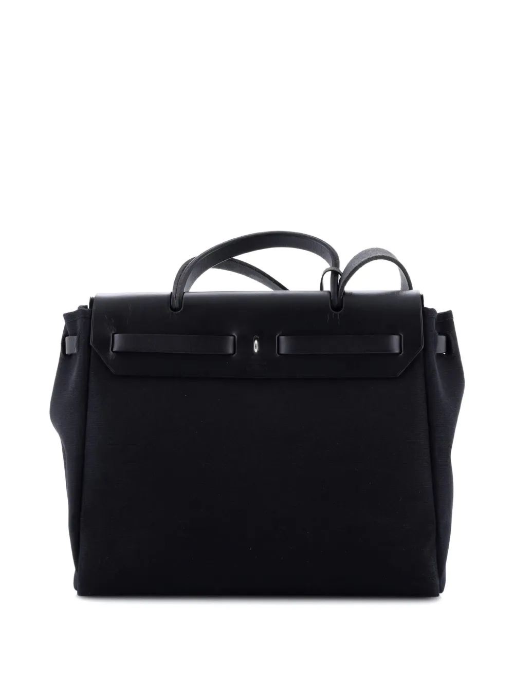 Pre-owned Hermes Herbag Toile And Leather Pm Satchel In Black