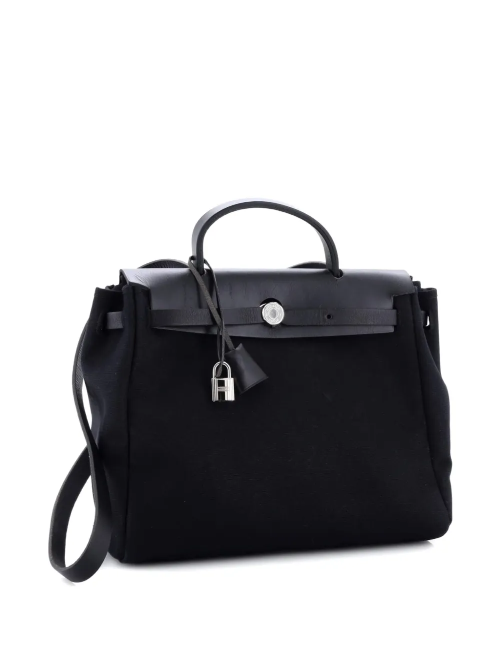 Pre-owned Hermes Herbag Toile And Leather Pm Satchel In Black