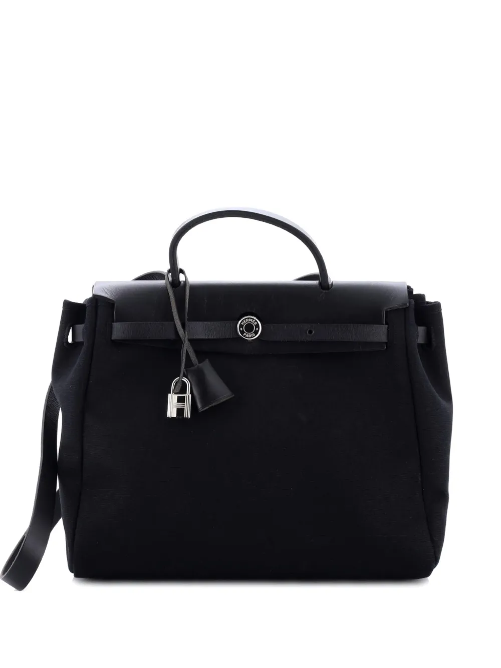 Pre-owned Hermes Herbag Toile And Leather Pm Satchel In Black