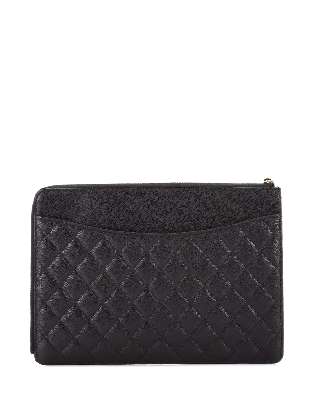 Pre-owned Chanel Flap Zip Quilted Caviar Large Clutch Bag In Black