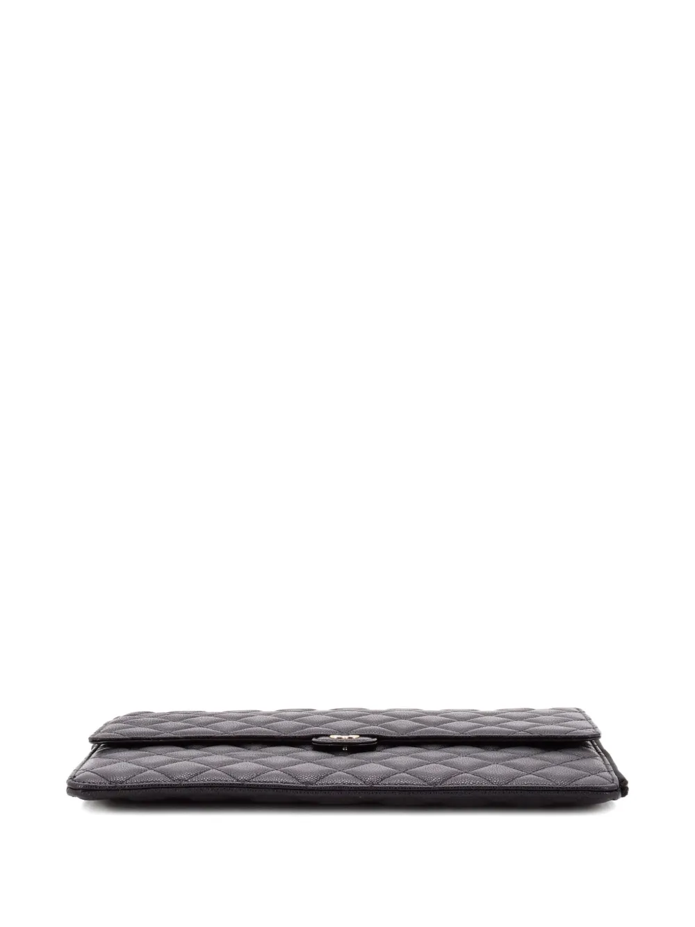 Pre-owned Chanel Flap Zip Quilted Caviar Large Clutch Bag In Black