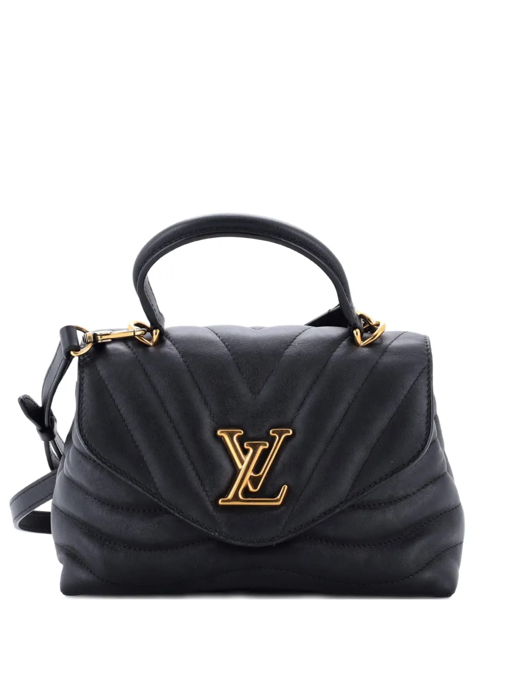 Pre-owned Louis Vuitton New Wave Hold Me Top Handle Bag Quilted Leather Satchel In Black