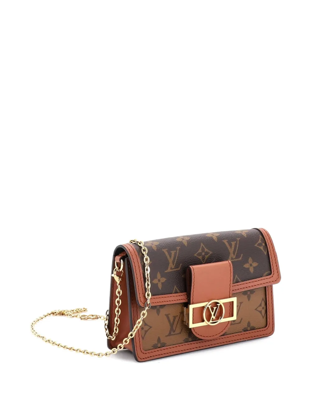 Pre-owned Louis Vuitton Dauphine Chain Wallet Reverse Monogram Canvas Clutch Bag In Brown
