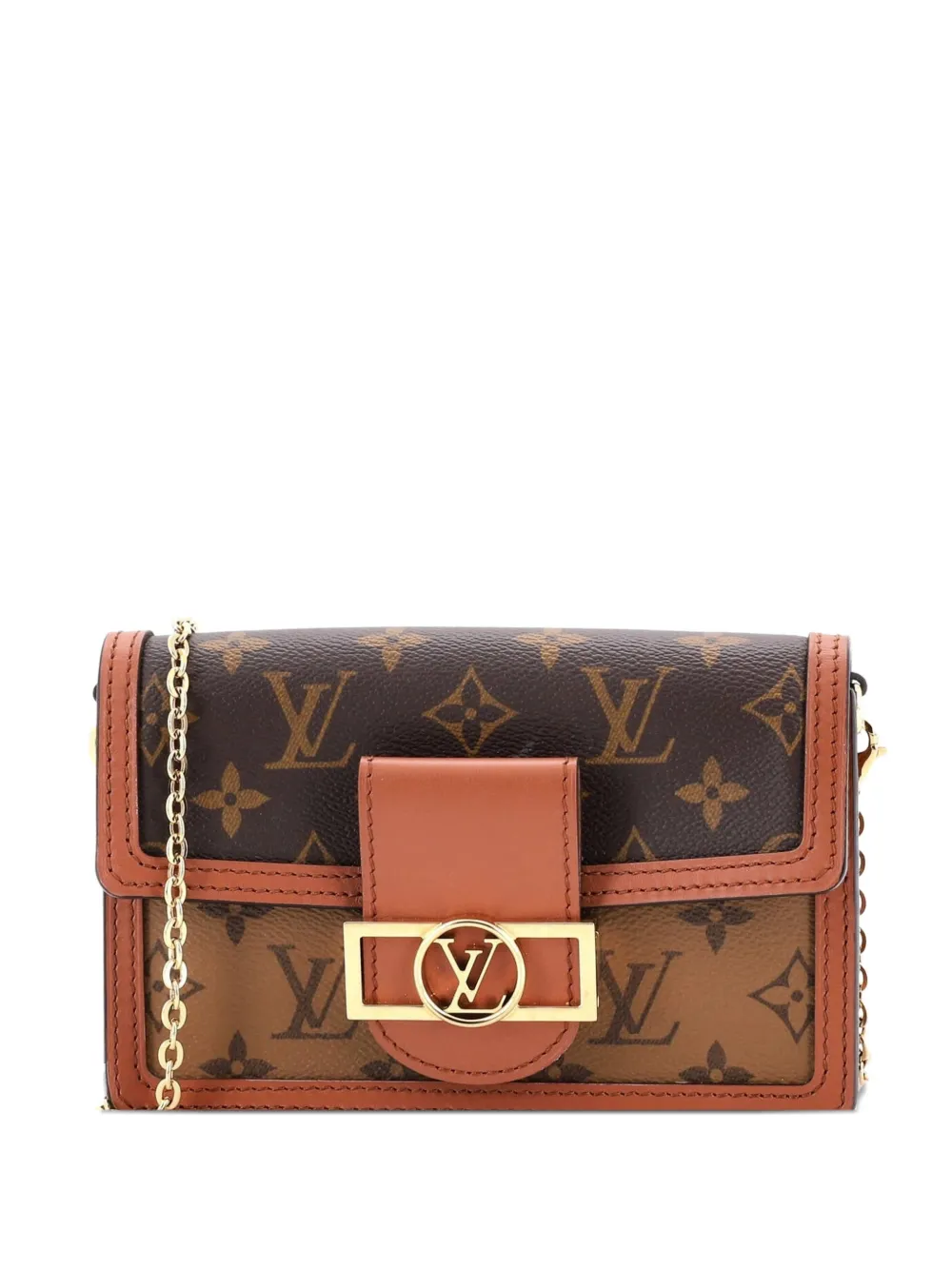 Pre-owned Louis Vuitton Dauphine Chain Wallet Reverse Monogram Canvas Clutch Bag In Brown