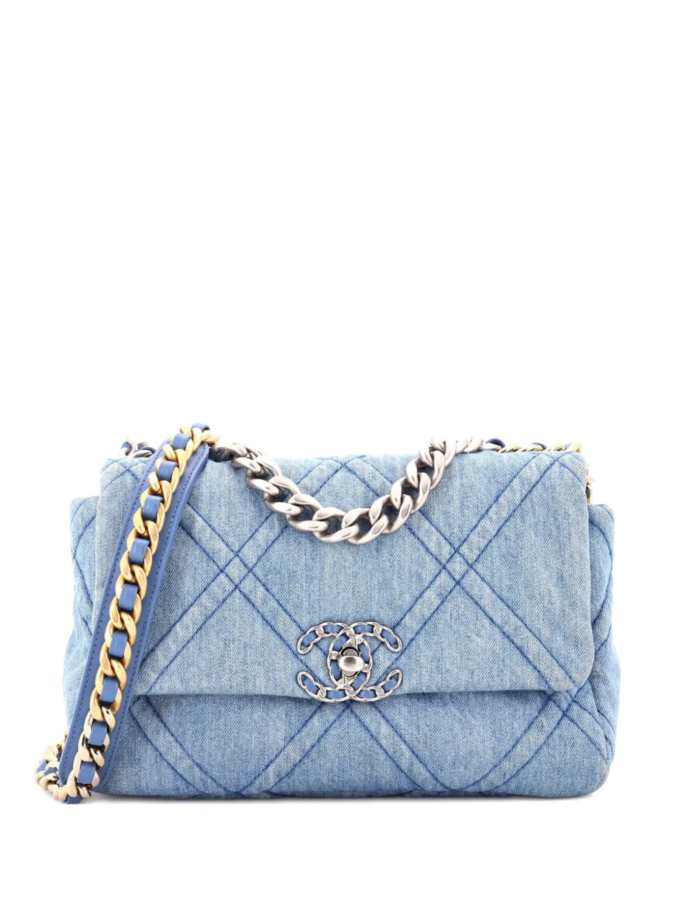 CHANEL Pre-Owned 19 Flap Bag Quilted Denim Medium shoulder bag - Blu