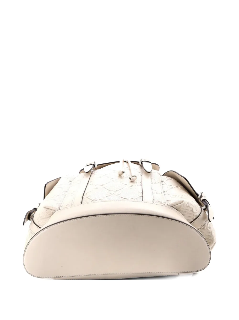 Pre-owned Gucci Double Buckle Gg Embossed Perforated Leather Large Backpack In White