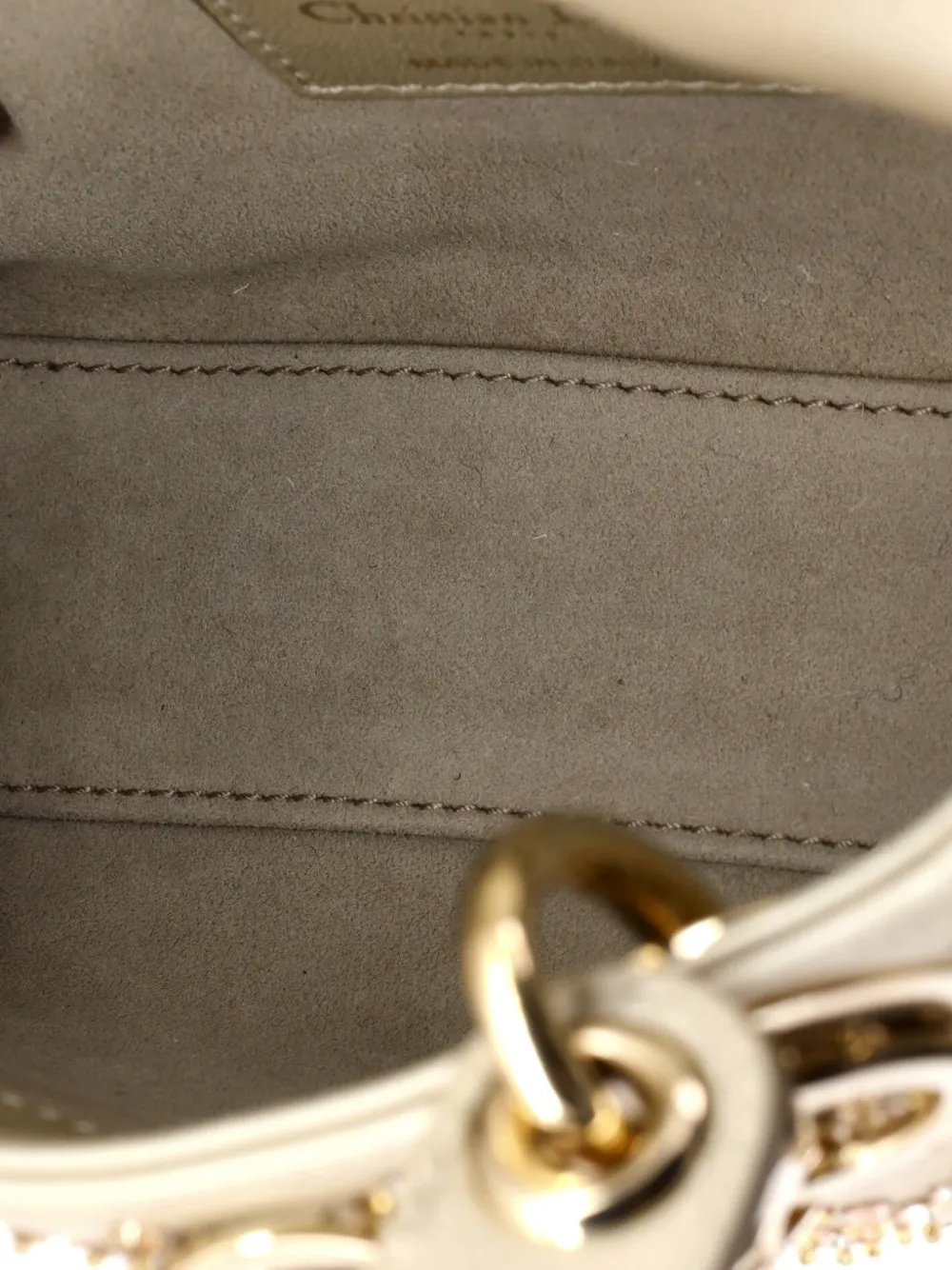 Pre-owned Dior Lady  Chain Bag Crystal Embellished Cannage Quilt Leather Mini Satchel In Neutral