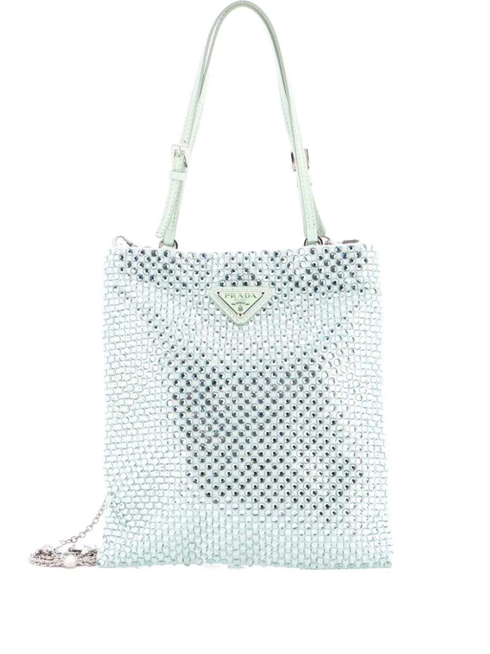 Prada Pre-Owned Chain Flat Crystal Embellished Satin Mini tote bag - Verde