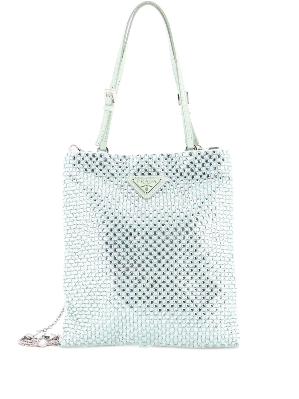 Prada Pre-Owned Chain Flat Crystal Embellished Satin Mini tote bag - Verde