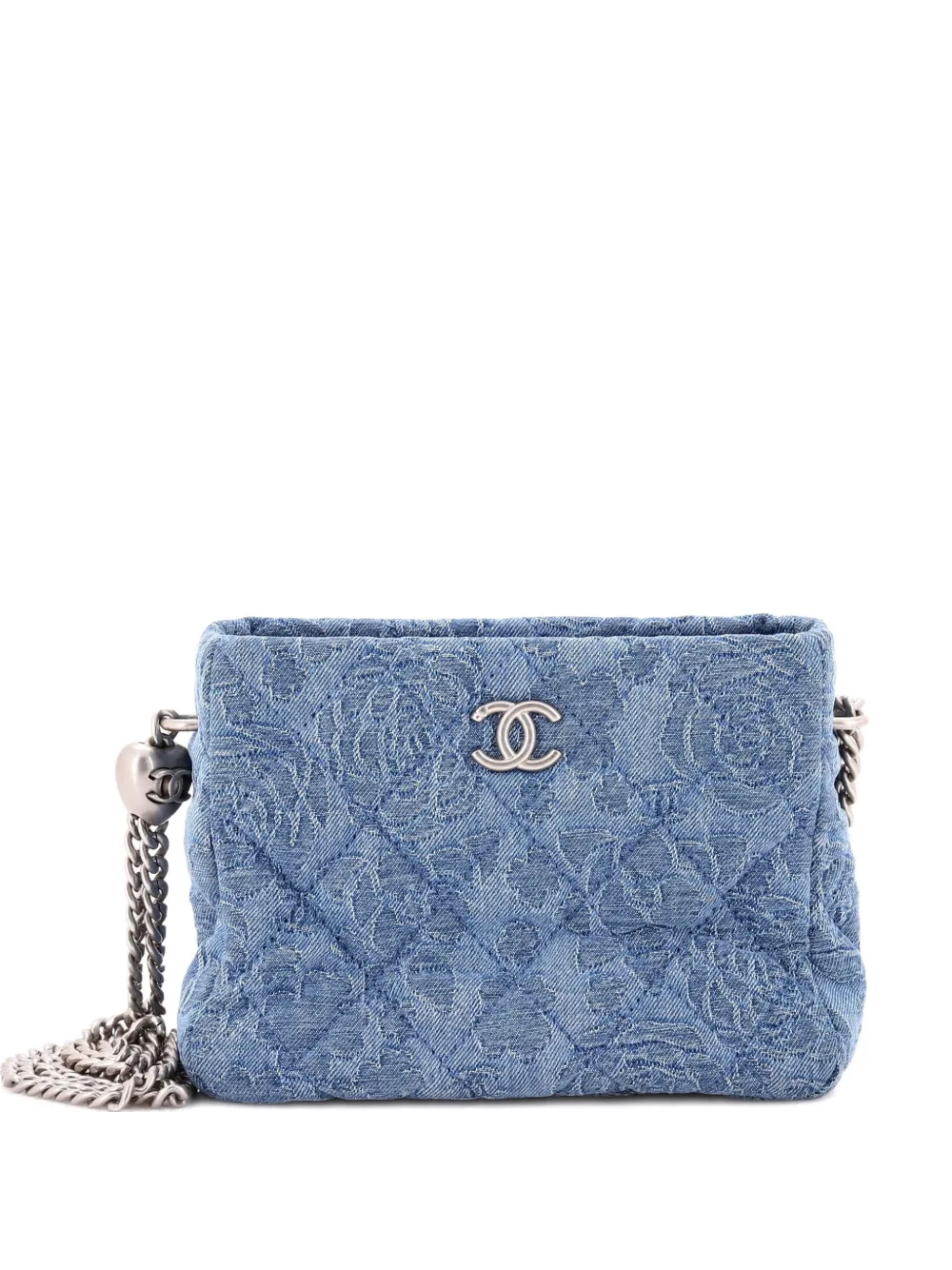 Pre-owned Chanel Sweet Heart Chain Crossbody Bag Quilted Camellia Denim Mini Shoulder Bag In Blue