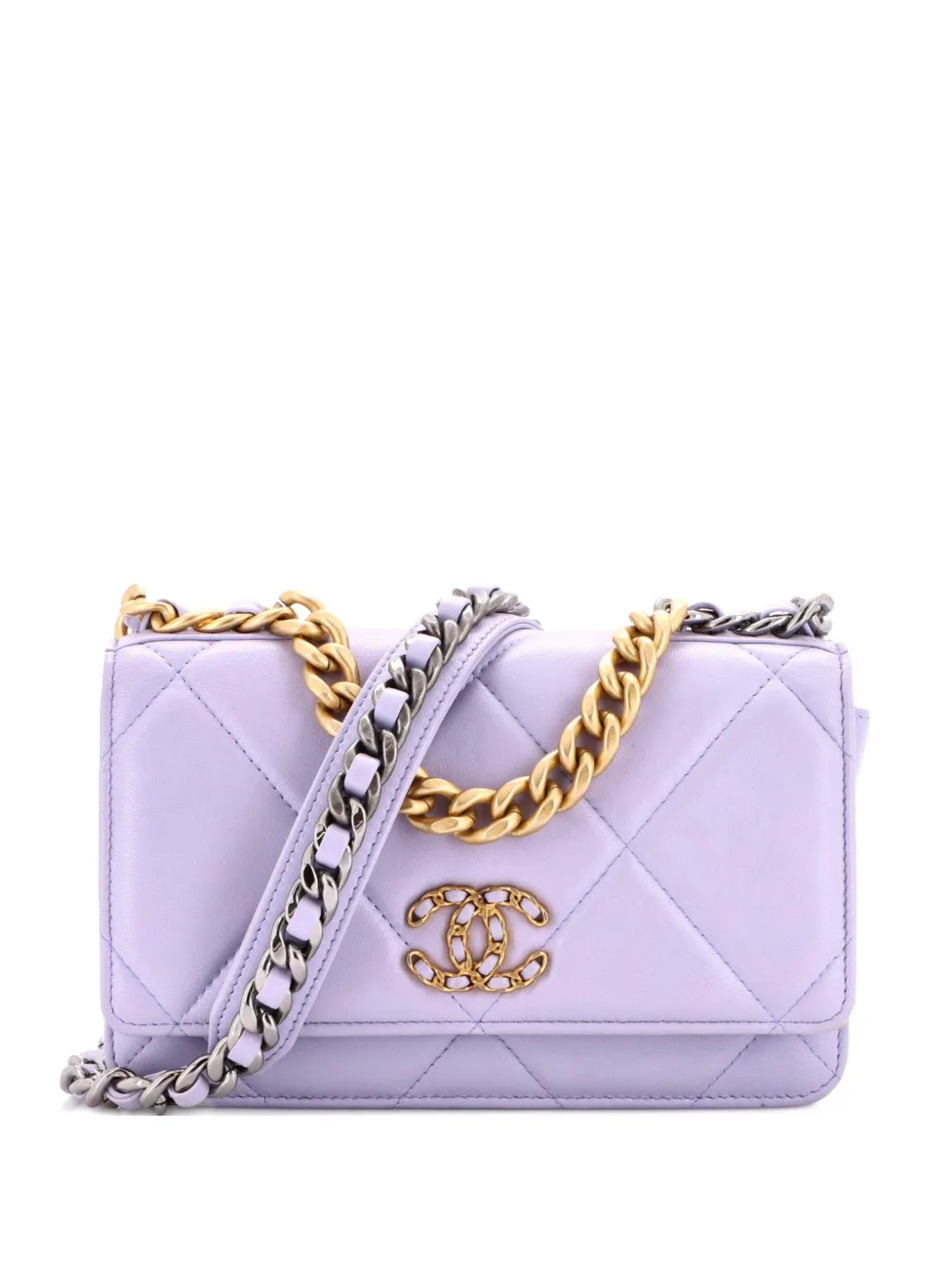 CHANEL Pre-Owned 19 Wallet on Chain Quilted Lambskin crossbody bag - Viola