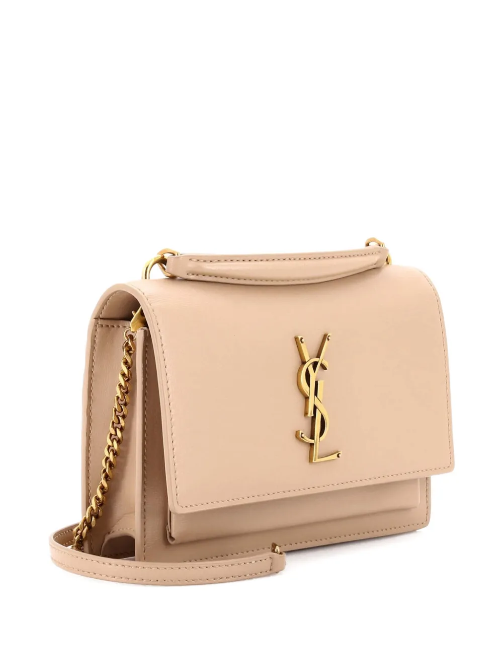Pre-owned Saint Laurent Sunset Top Handle Chain Wallet Leather Crossbody Bag In Neutral