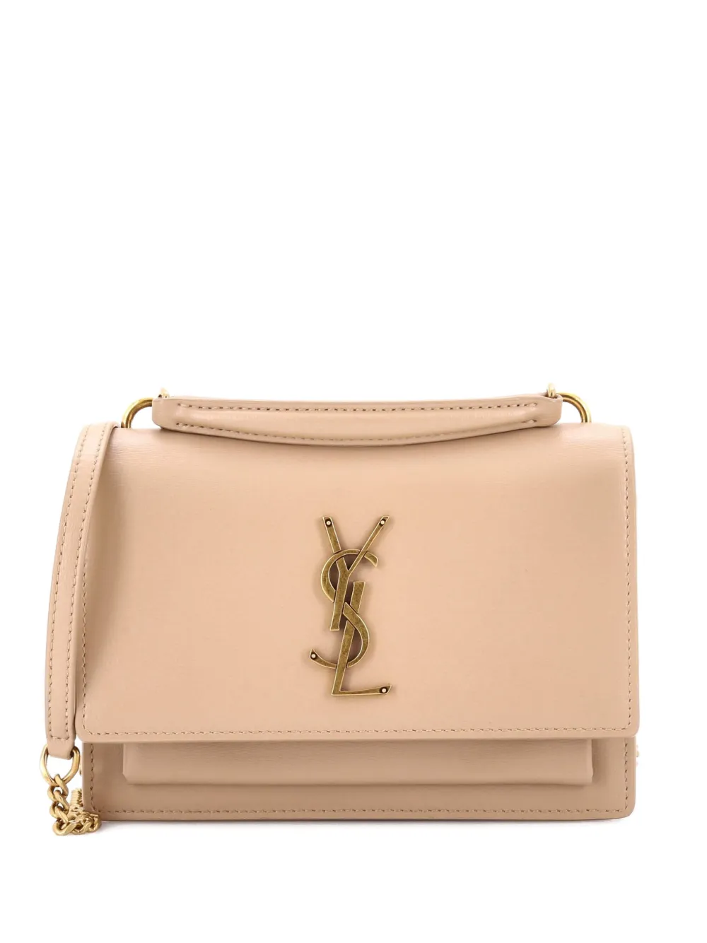 Pre-owned Saint Laurent Sunset Top Handle Chain Wallet Leather Crossbody Bag In Neutral