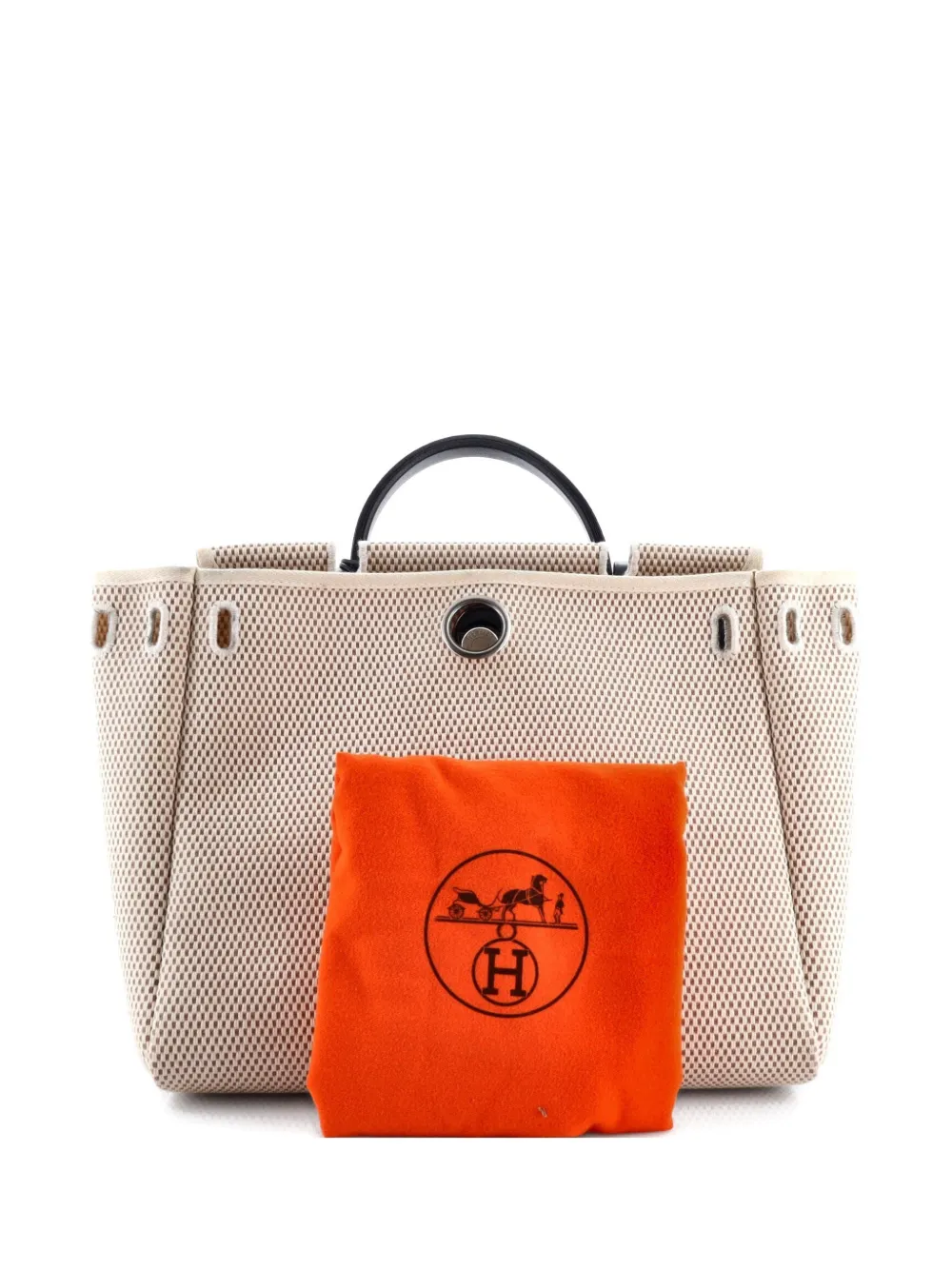 Pre-owned Hermes Herbag Toile And Leather Pm Satchel In Black