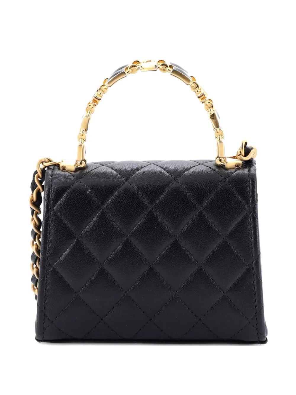 Pre-owned Chanel Coco Enamel Top Handle Flap Bag Quilted Lambskin Small Satchel In Black