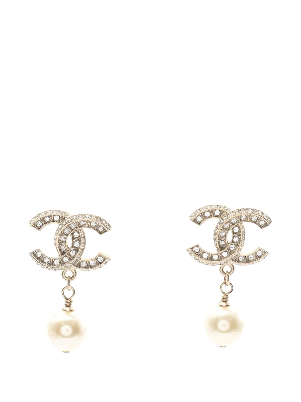 CHANEL Pre-Owned 2010-2025 Gold Plated CC Crystal and Faux Pearl Drop Push Back Earrings costume earrings - Oro