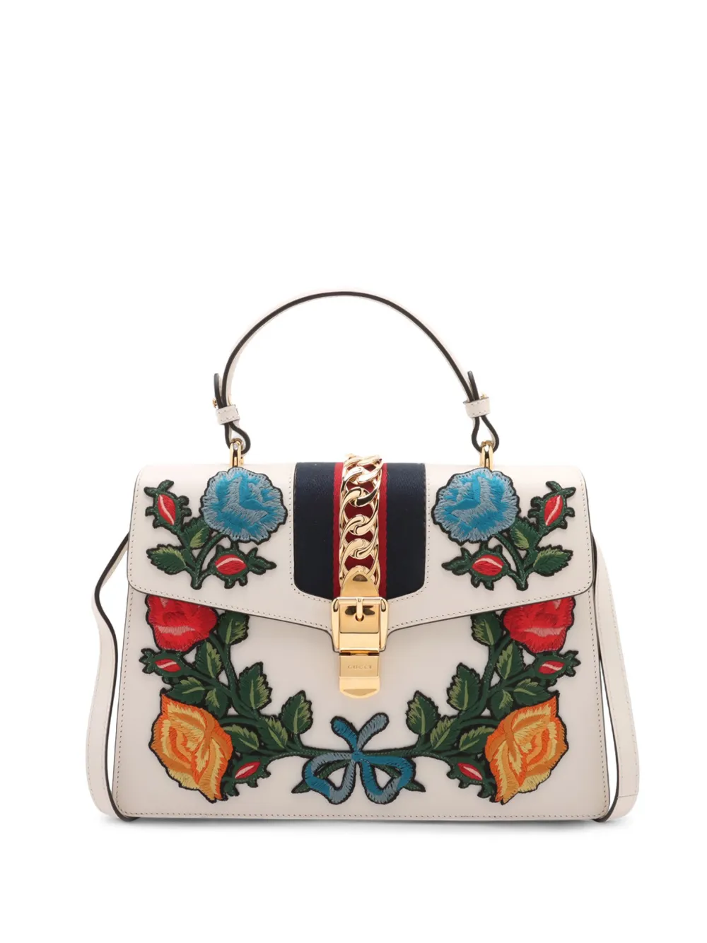 Gucci Pre-Owned Borsa a tracolla Sylvie media in pelle con ricamo 2016-2025 - Bianco