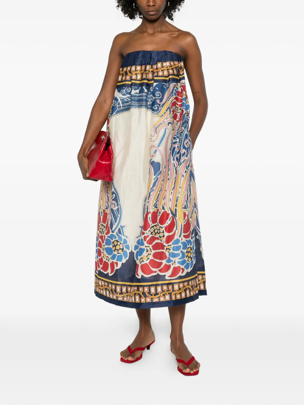 La DoubleJ geometric-pattern midi dress - Beige