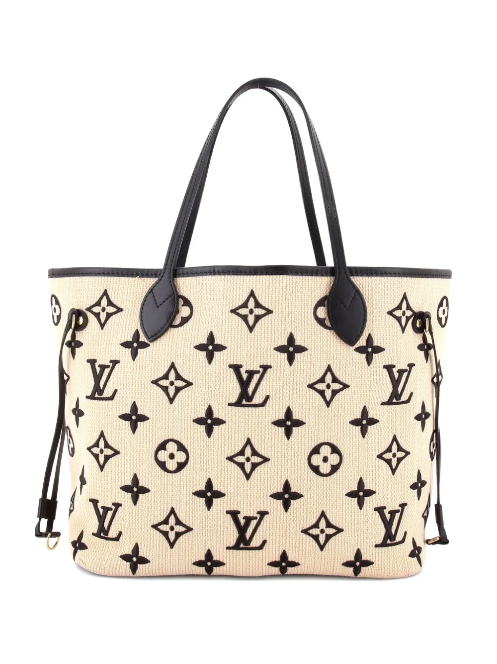 Pre-owned Louis Vuitton Neverfull Nm Monogram Giant Embroidered Cotton Mm Tote Bag In Neutral