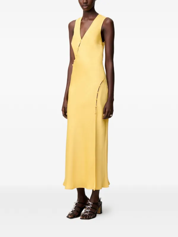 yellow dress with gold buttons Elara Textured Knit Midi Dress Buttery Yellow S
