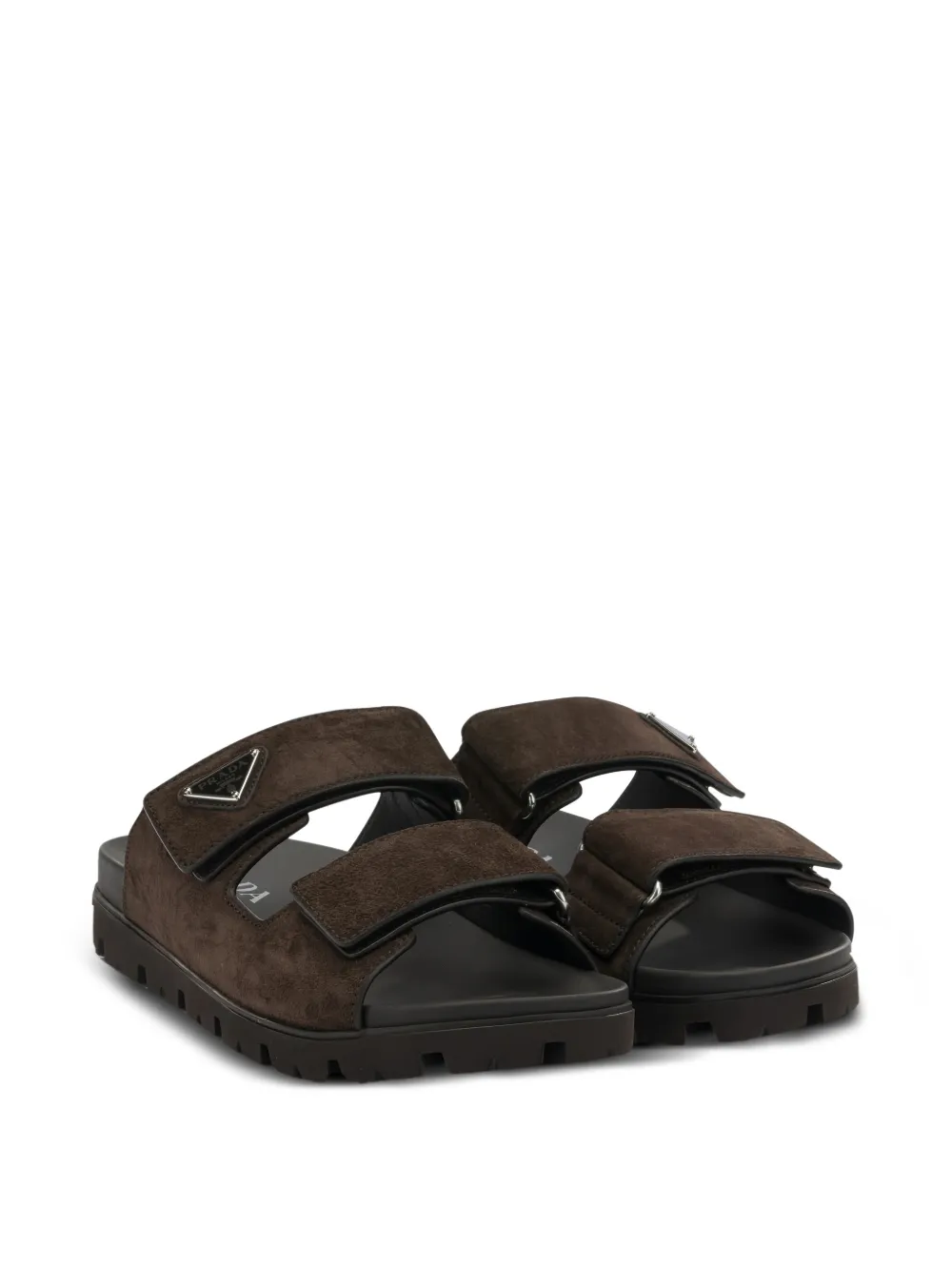 Prada logo-appliqué strapped sandals - Bruin