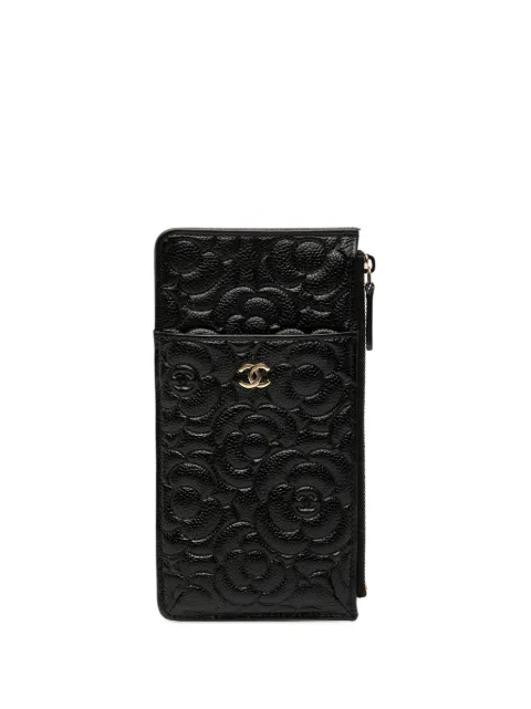 CHANEL Pre-Owned 2019 CC Embossed Caviar Camellia Flat Wallet Pouch phone case