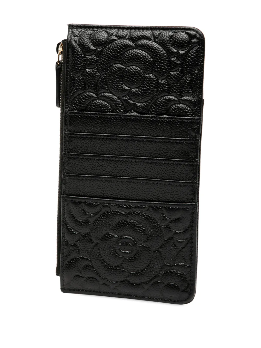 CHANEL Pre-Owned 2019 CC Embossed Caviar Camellia Flat Wallet Pouch phone case | Image 2