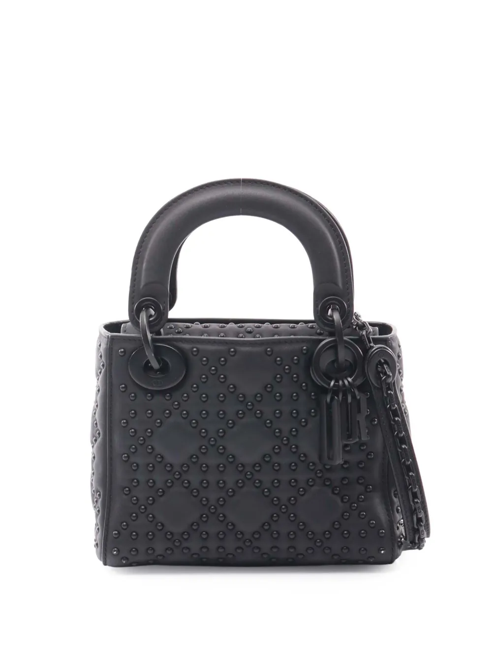 Christian Dior Pre-Owned 2018 Mini Ultra Matte Calfskin Cannage Studded Supple Lady Dior satchel - Nero