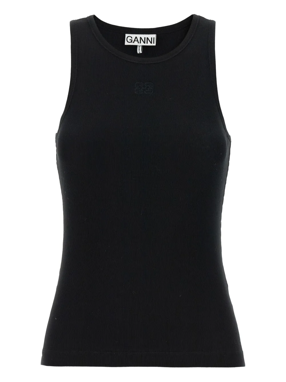 GANNI embroidered-logo top - Nero