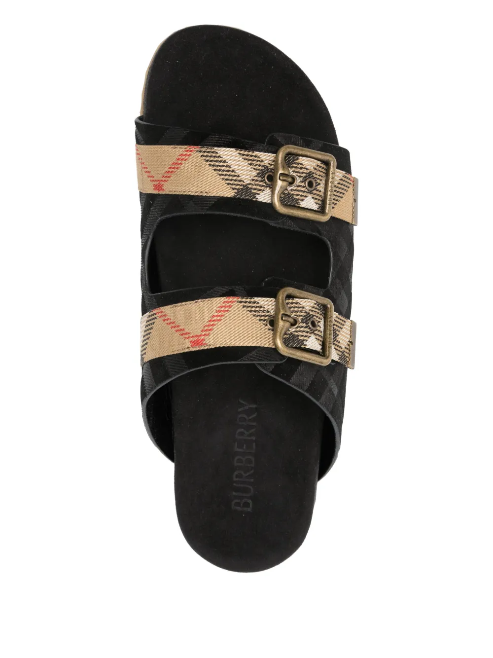 Burberry buckle tartan-pattern flat sandals Zwart