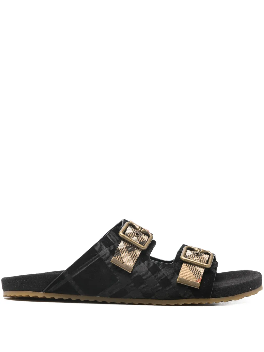 Burberry buckle tartan-pattern flat sandals Zwart