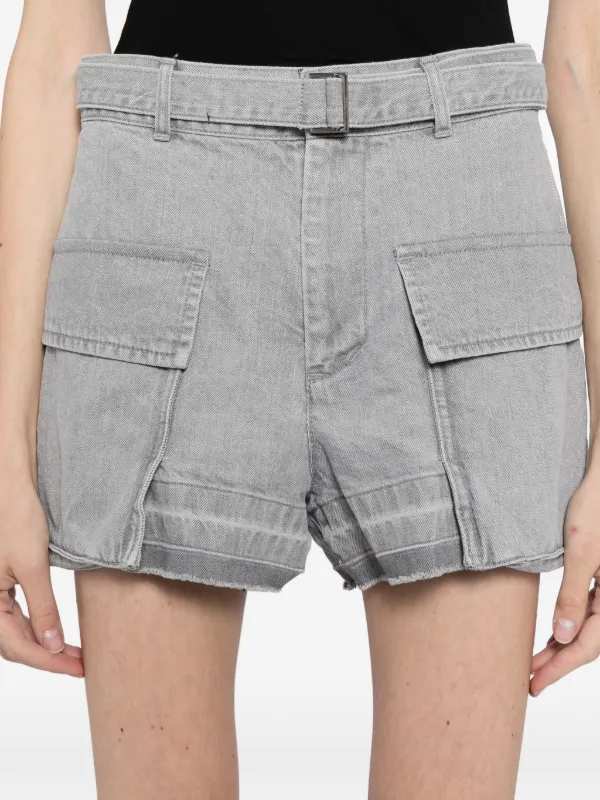 Sacai ベルテッド デニムショーツ | グレー | FARFETCH JP