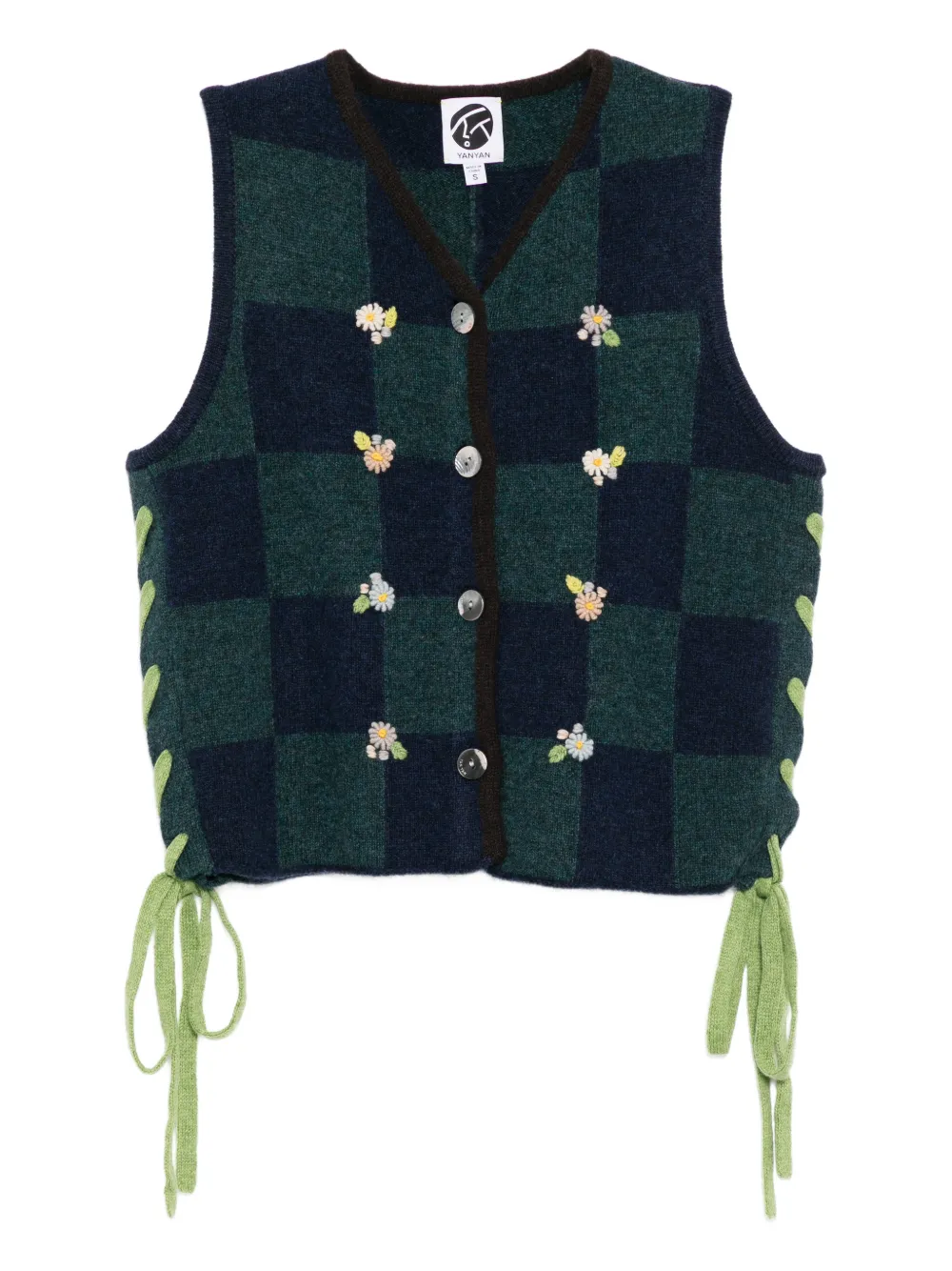 YANYAN KNITS checked cardigan - Blu