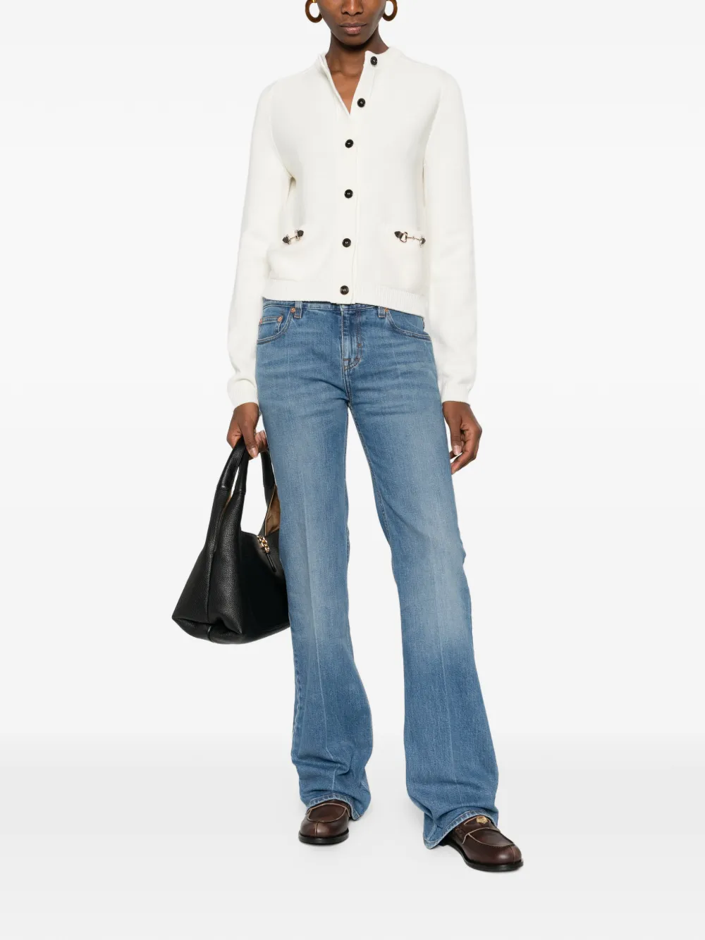Gucci Wool Cashmere Cardigan with Horsebit in White, view 2