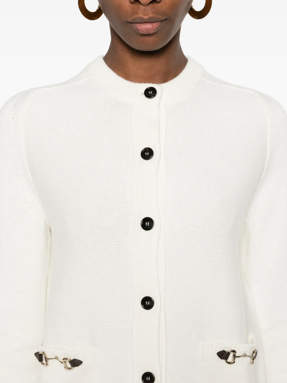 Gucci Wool Cashmere Cardigan with Horsebit in White, view 5