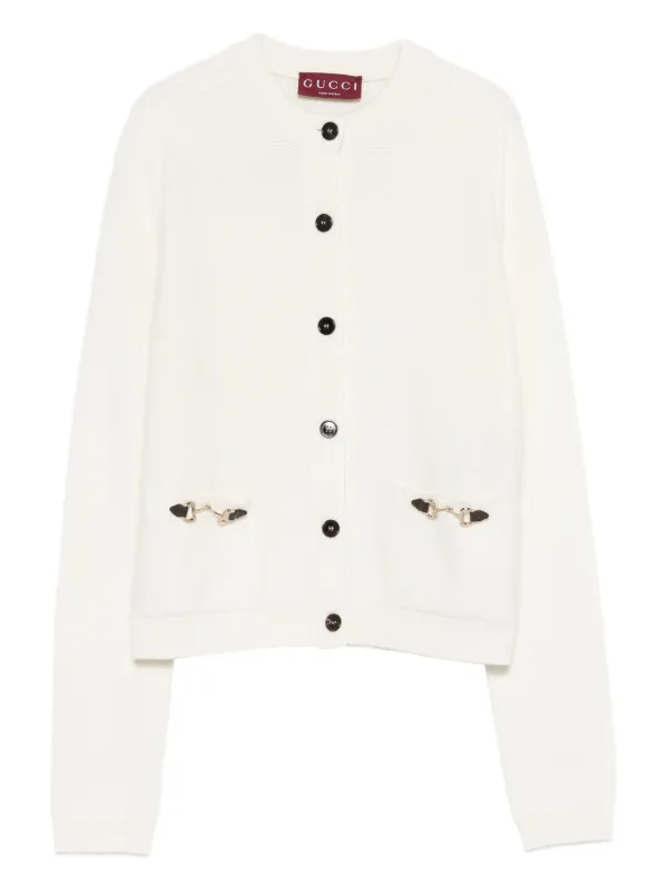 Gucci Wool Cashmere Cardigan with Horsebit in White