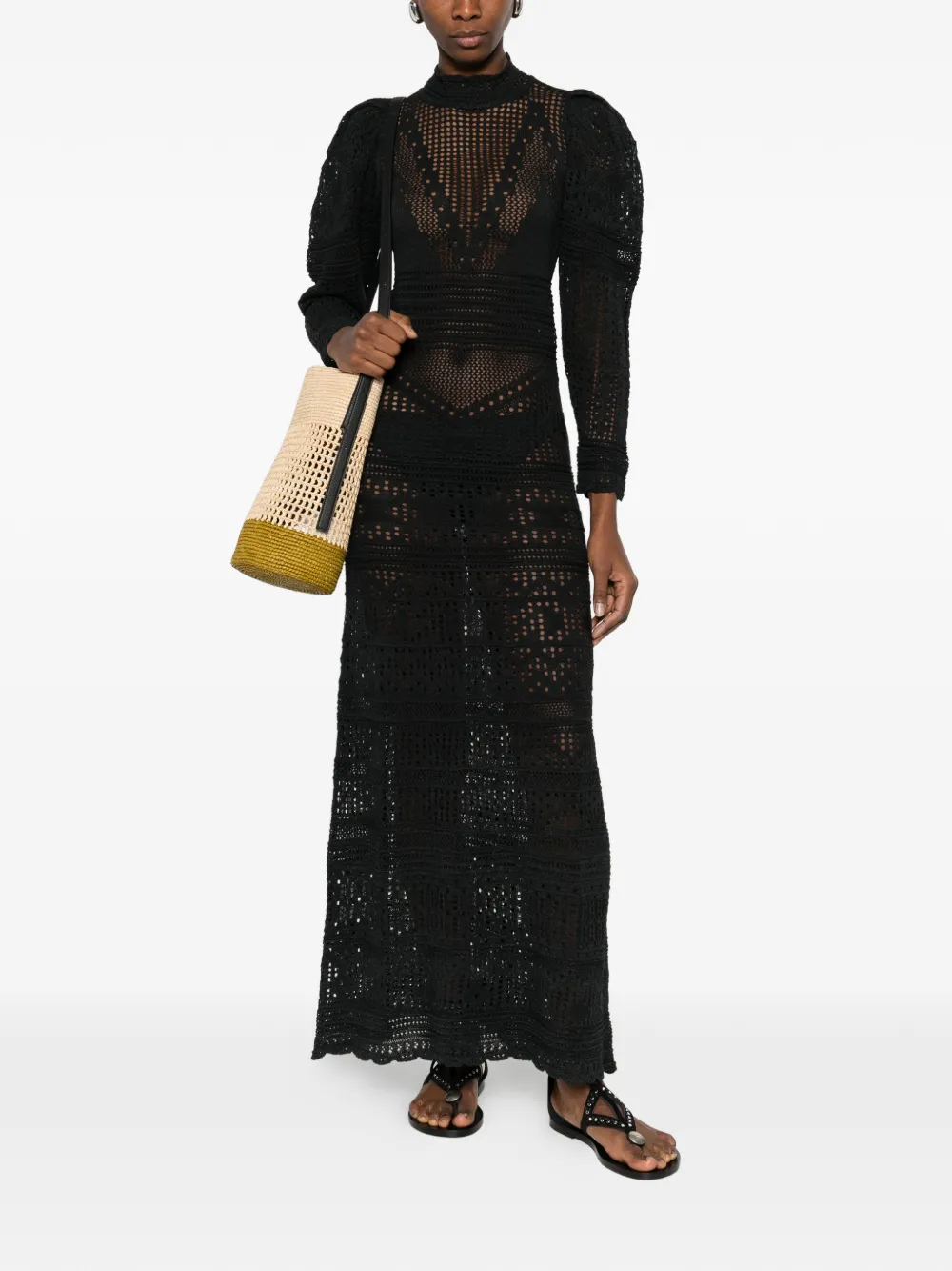 ISABEL MARANT puff-sleeve crochet dress - Zwart