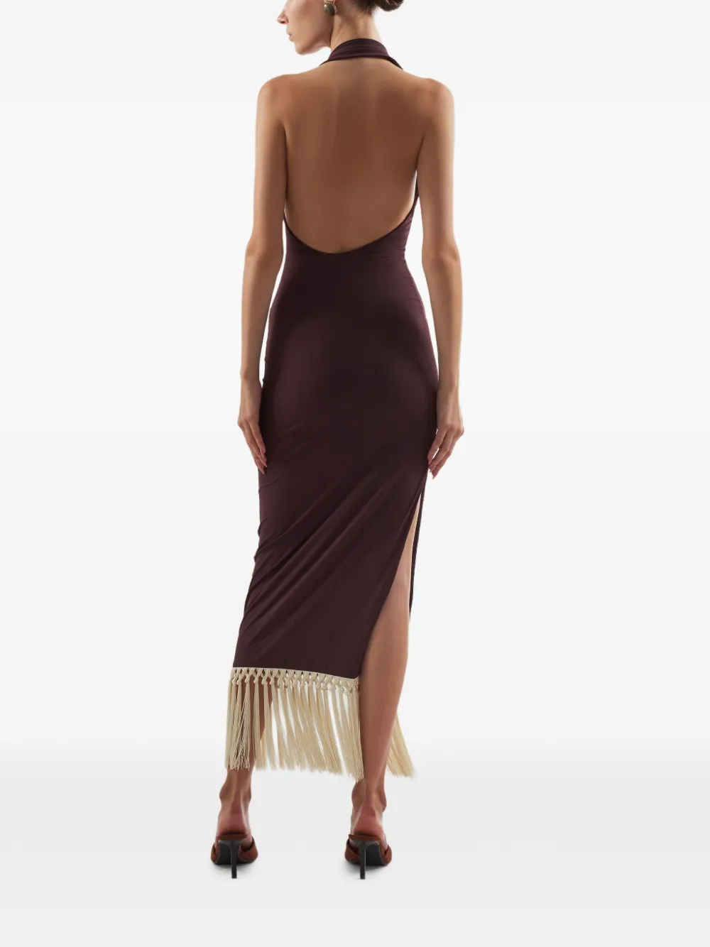 Taller Marmo Tropicana midi-jurk met franje kraag Bruin