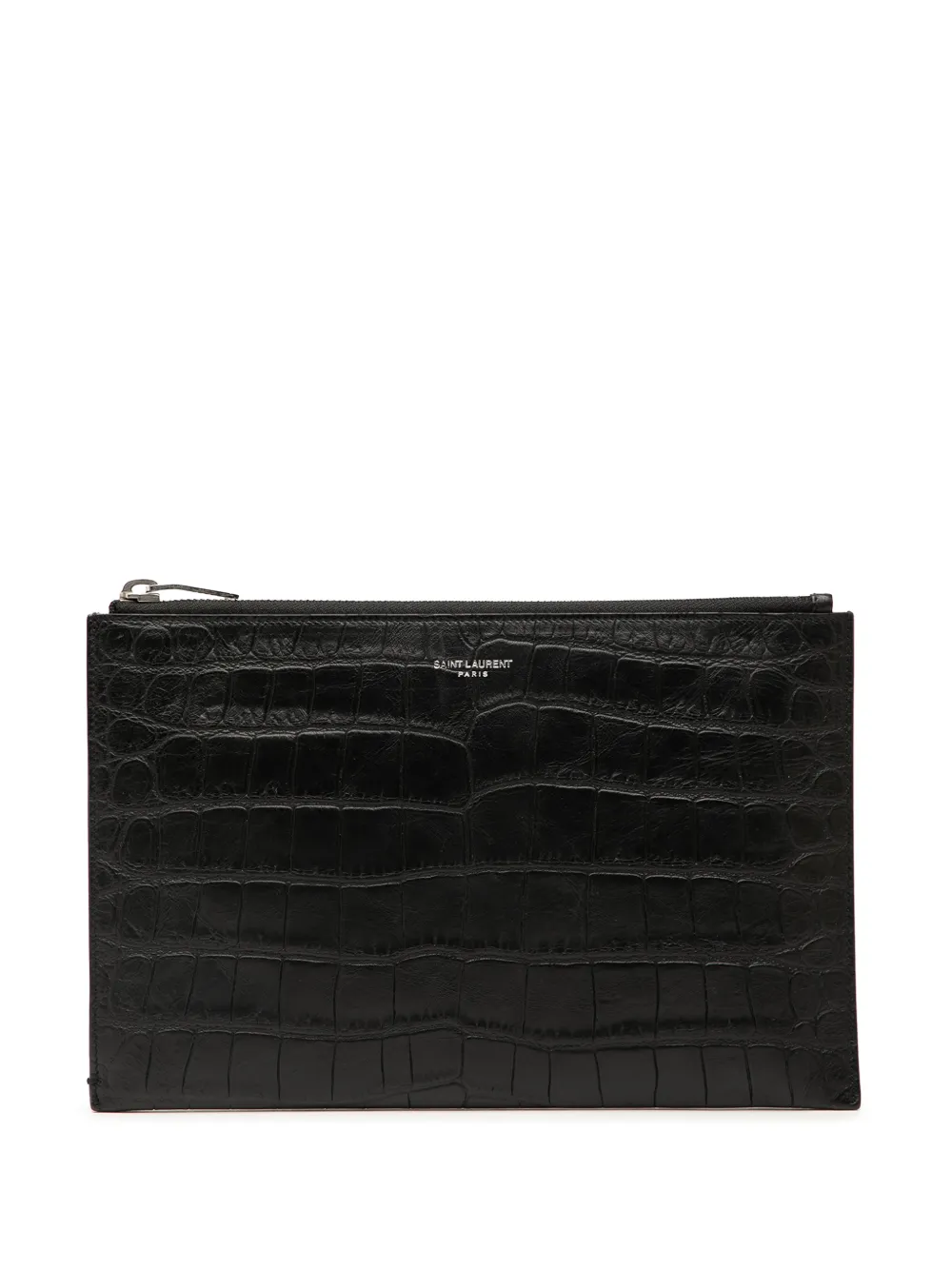 Saint Laurent Pre-Owned 2016 Crocodile Embossed Leather Zipped Tablet Holder clutch bag - Nero