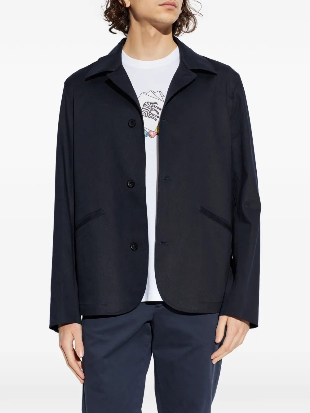  Ps Paul Smith Button Notched Jacket - Blue 