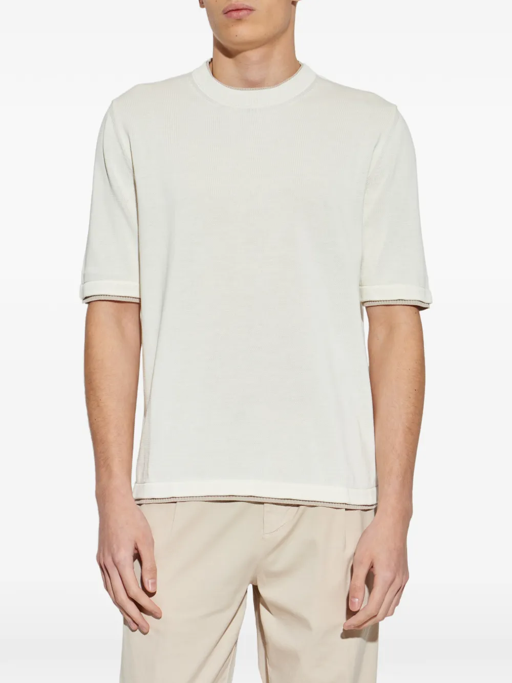 Eleventy T-shirt met geribbelde afwerking Beige