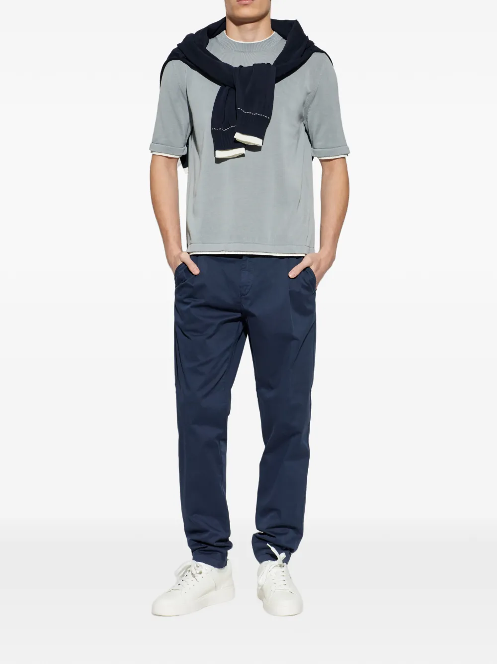 Eleventy Ribgebreid T-shirt - Grijs