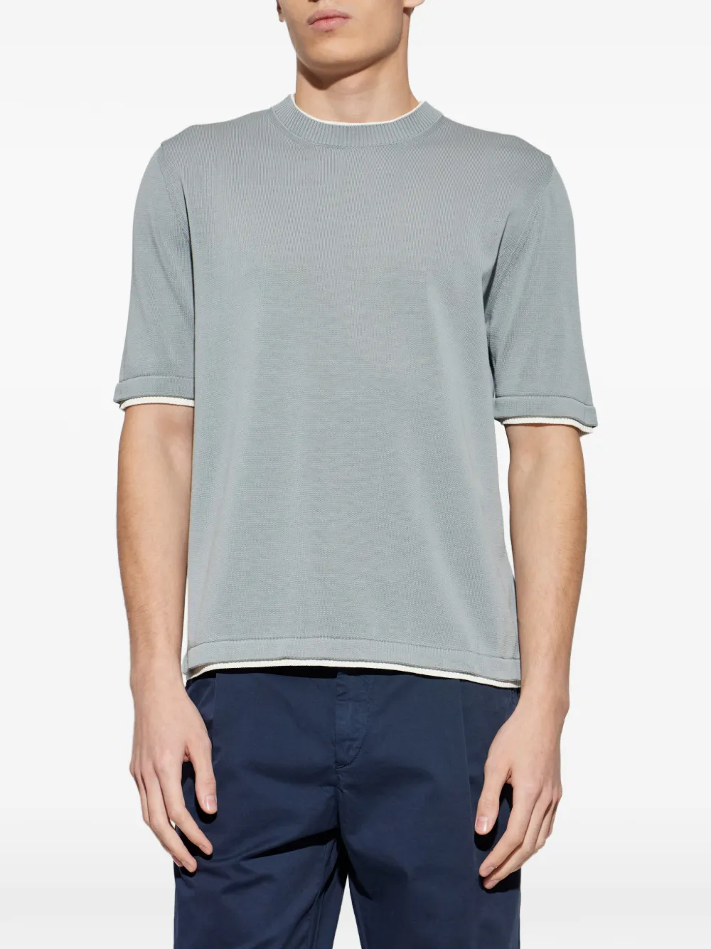 Eleventy Ribgebreid T-shirt Grijs