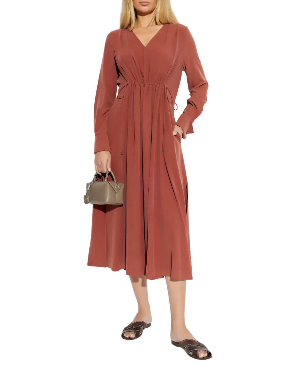 Max Mara Gestrikte midi-jurk met V-hals Bruin
